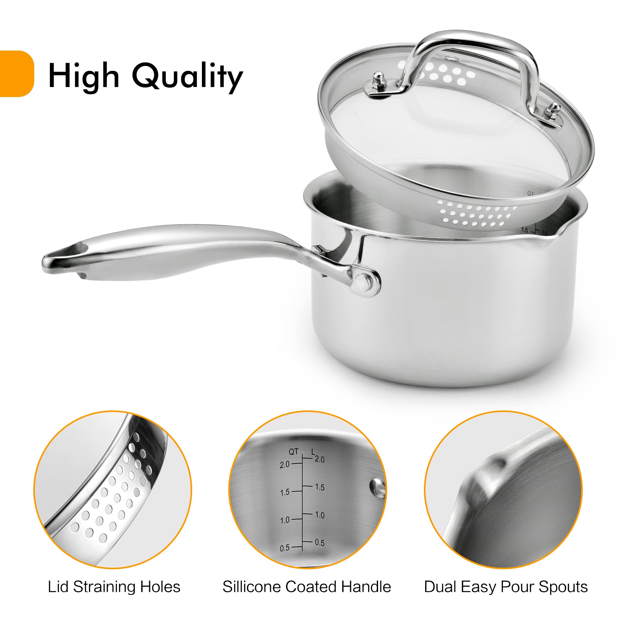 Cyrosa 2-quart pan interior shows measurement markings for quick cooking.