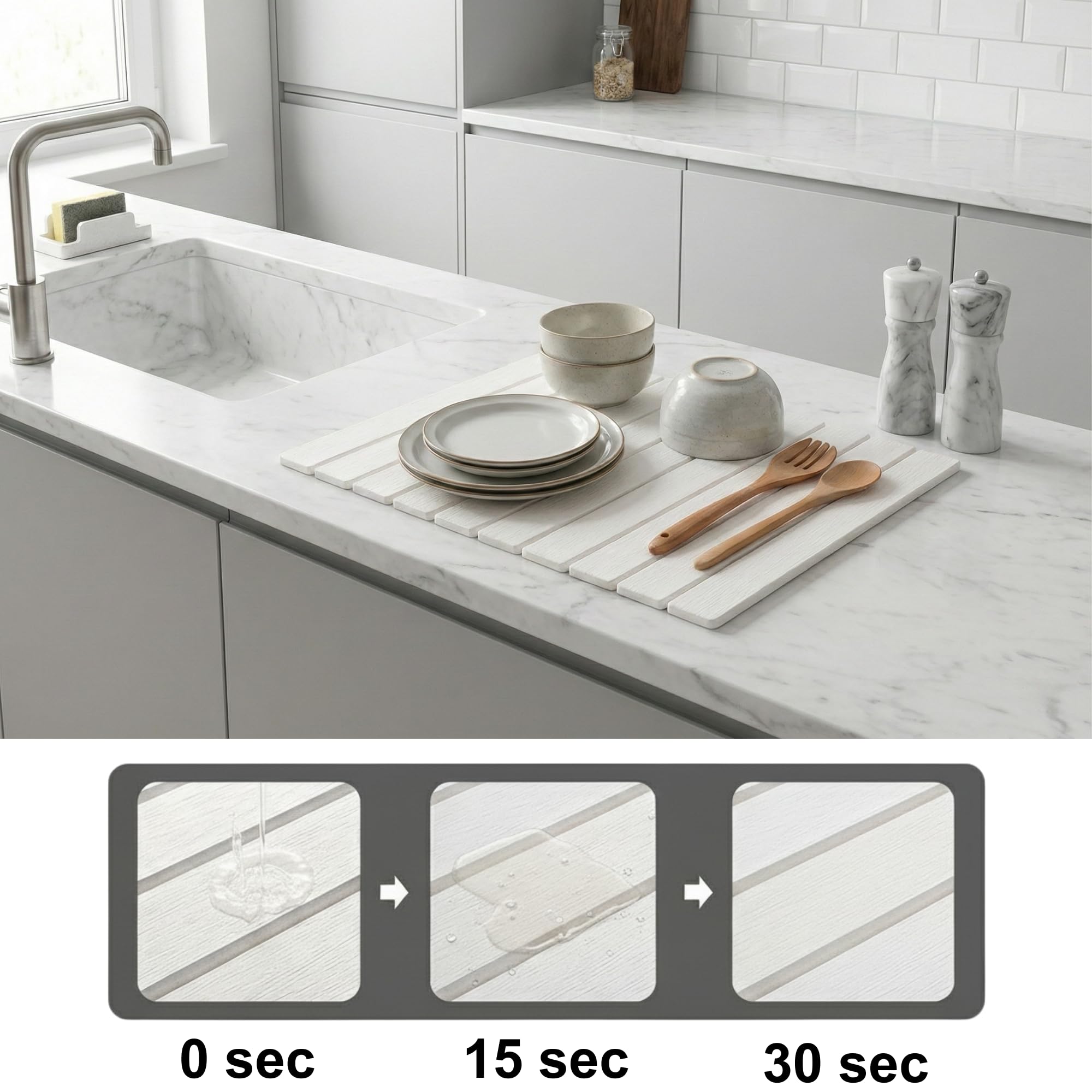 CYROXIS Stone Drying Mat folded flat saves counter space.