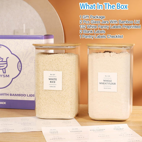 CZDYSM glass sugar container front view with bamboo lid and easy access.