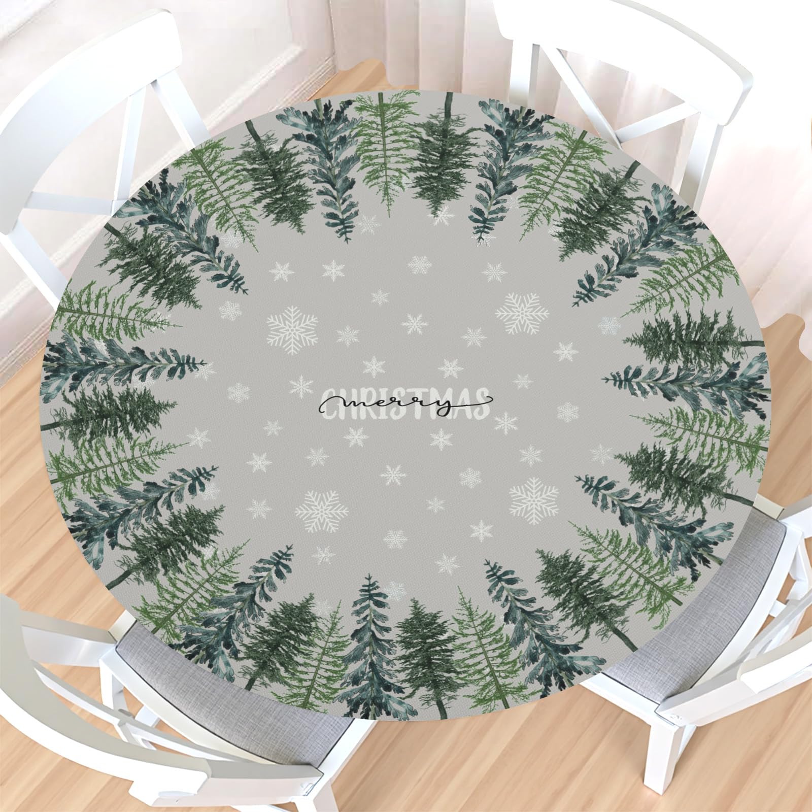 Czeservior Christmas round tablecloth with elastic edge secured on a table