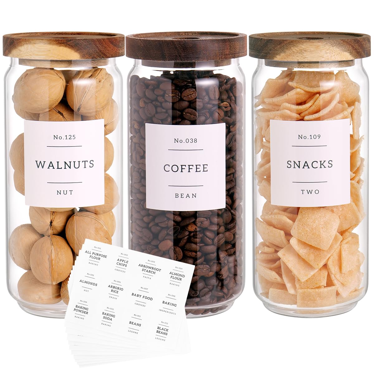 CZZGSM 3-set glass pantry jars with acacia lids for secure, fresh storage.