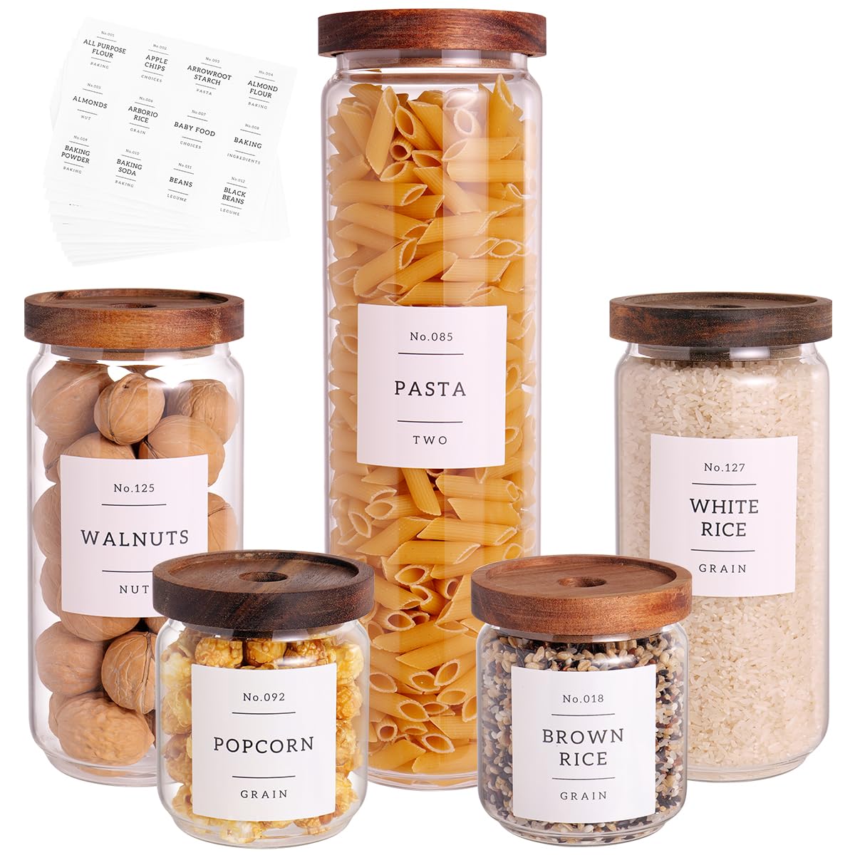 CZZGSM 5-set glass pantry jars with acacia lids for organized storage and freshness.