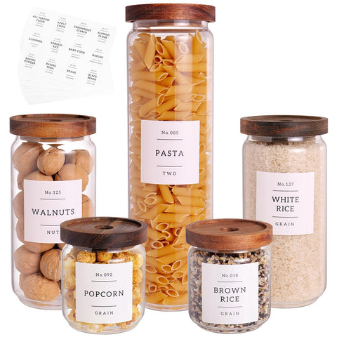 CZZGSM 5-set glass pantry jars with acacia lids for organized storage and freshness.