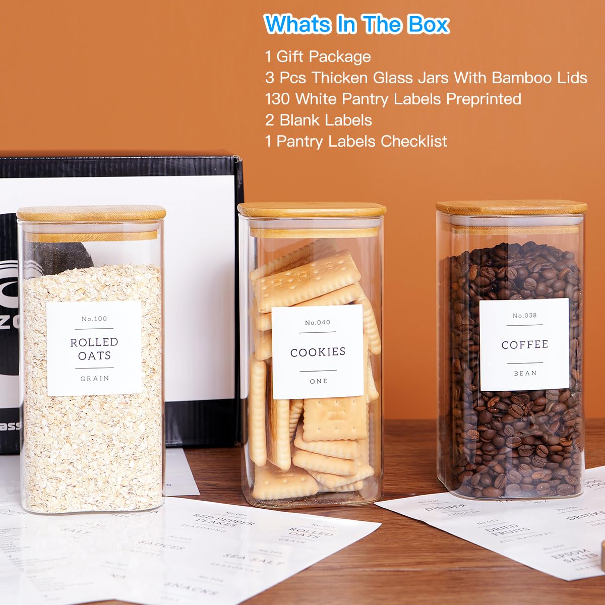 CZZGSM 54oz glass canister with bamboo lid for fresh cereals and grains.