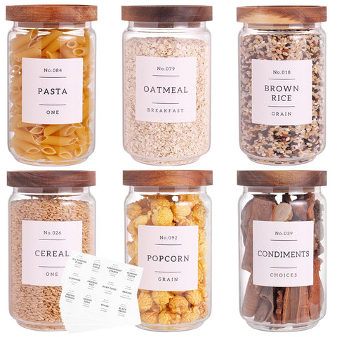 CZZGSM 6-set glass pantry jars with acacia lids for clear, organized kitchen storage