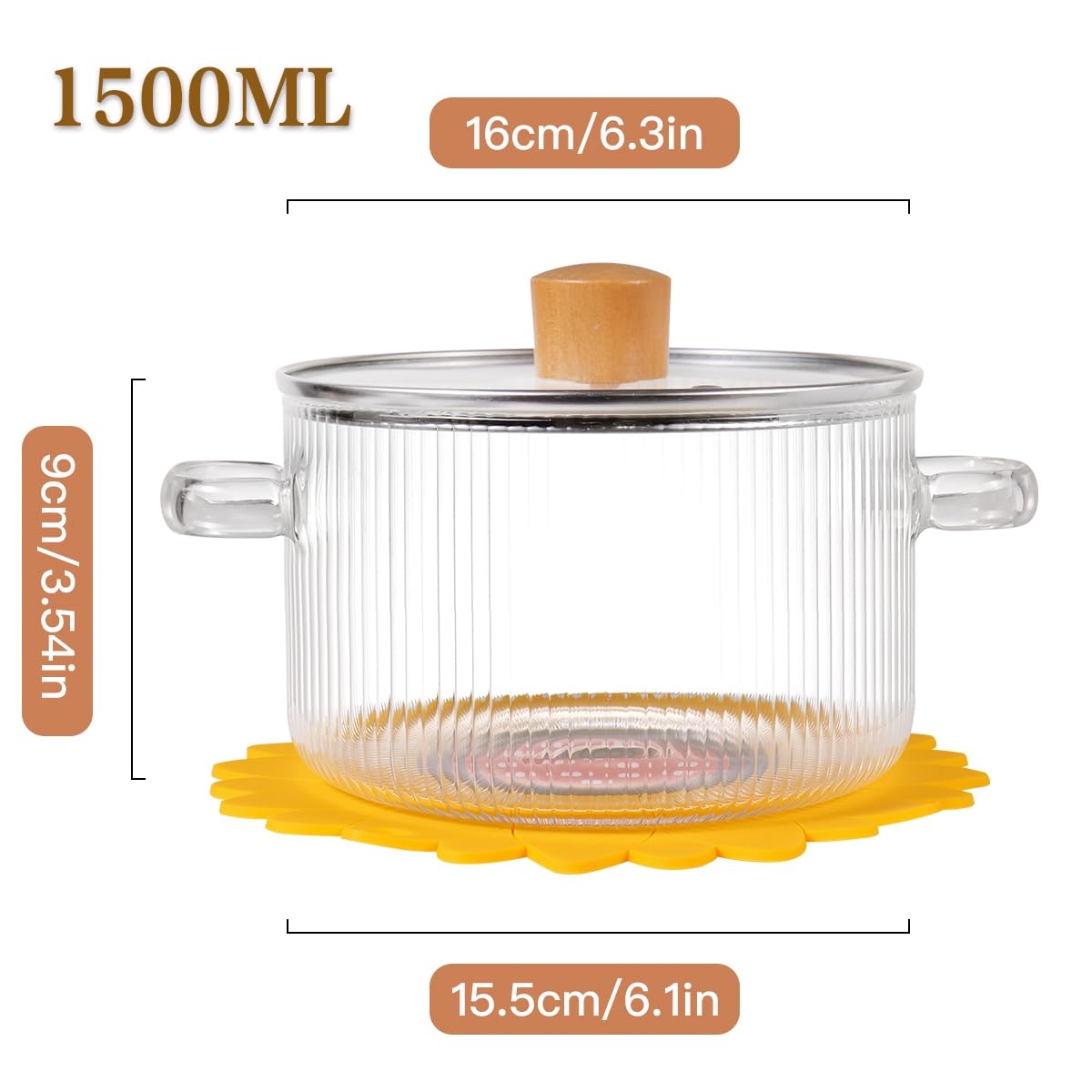 CZZGSM glass pot with lid shows contents clearly during simmering.