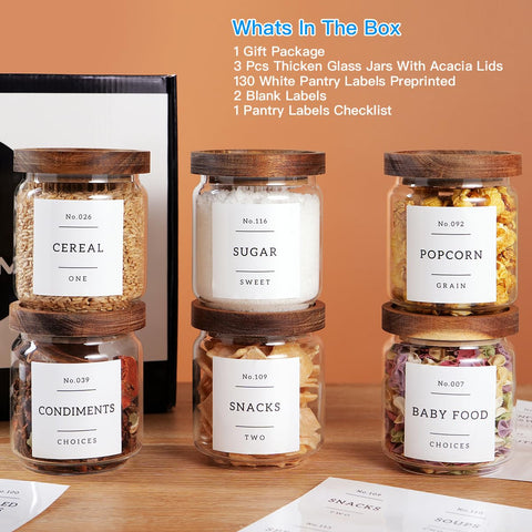 CZZGSM 132 pantry labels on clear jars for easy, consistent labeling.