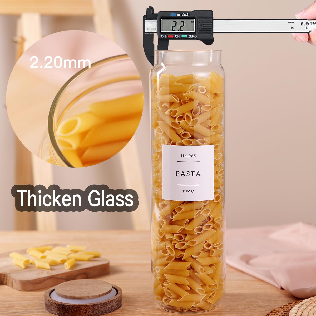 CZZGSM tall jar storage for spaghetti and dry ingredients on a shelf.