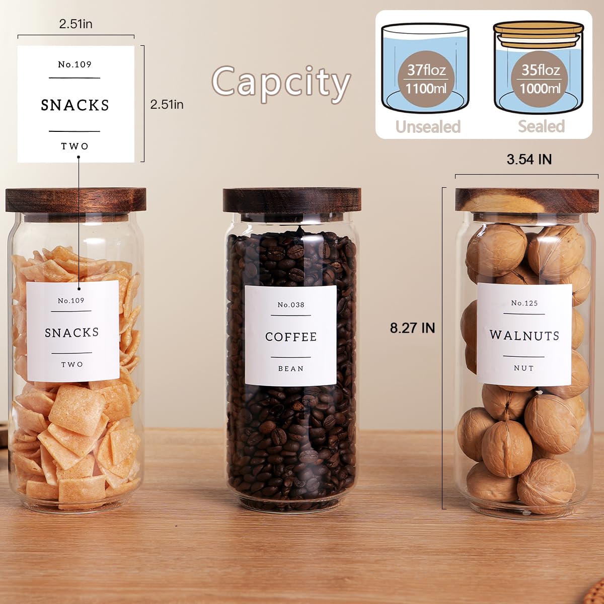 CZZGSM wide-mouth jars with acacia lids and silicone seals for easy access.