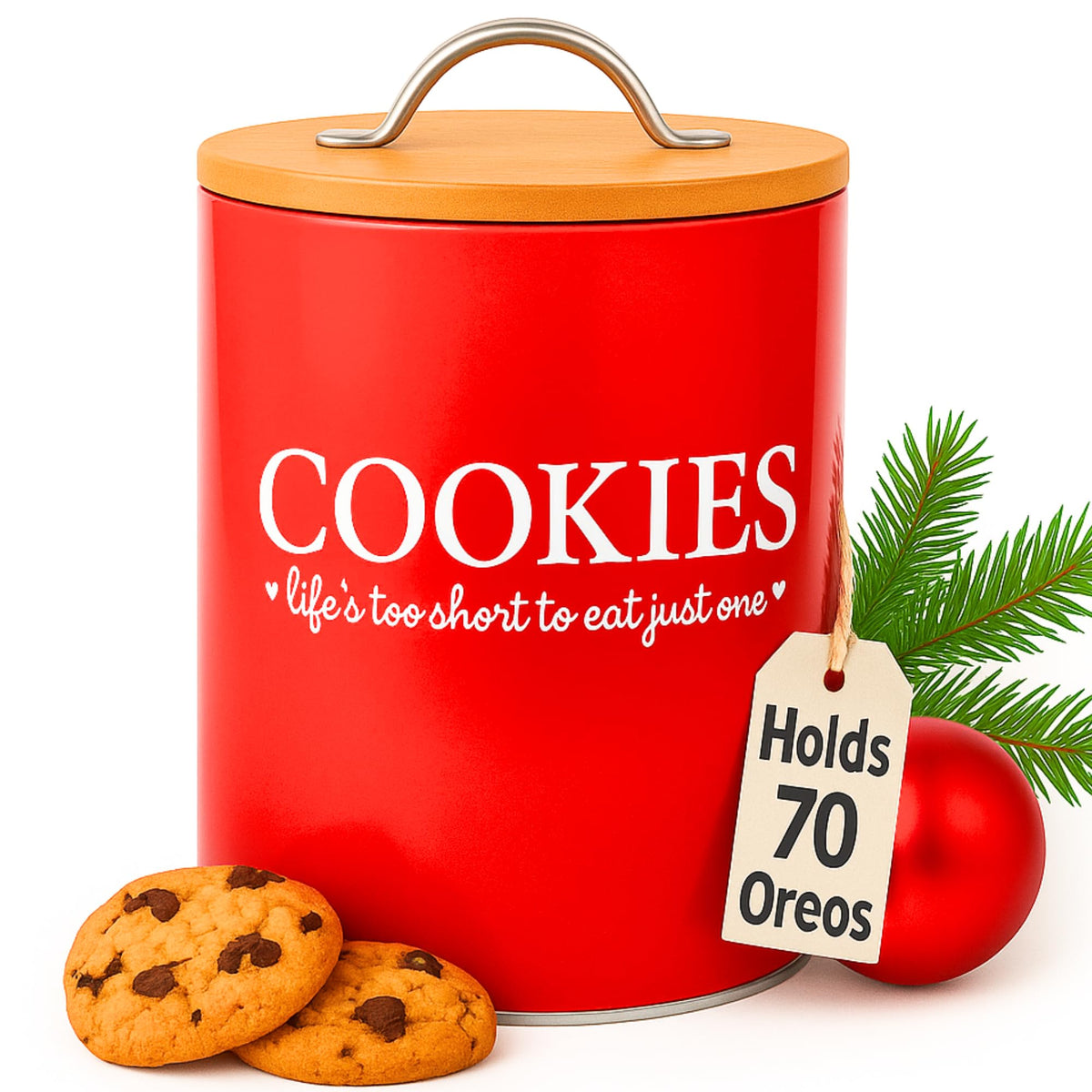 D'Lifeful red cookie jar front view for stylish countertop storage