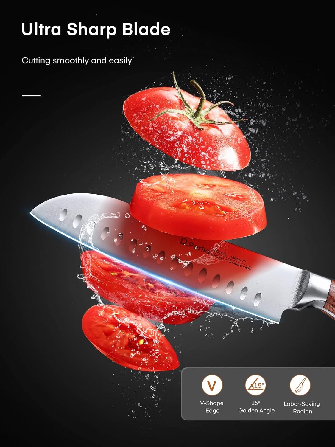 Included D.Perlla knife sharpener for easy edge maintenance.
