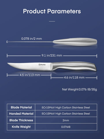 D.Perlla blade close-up for clean, effortless steak slicing.