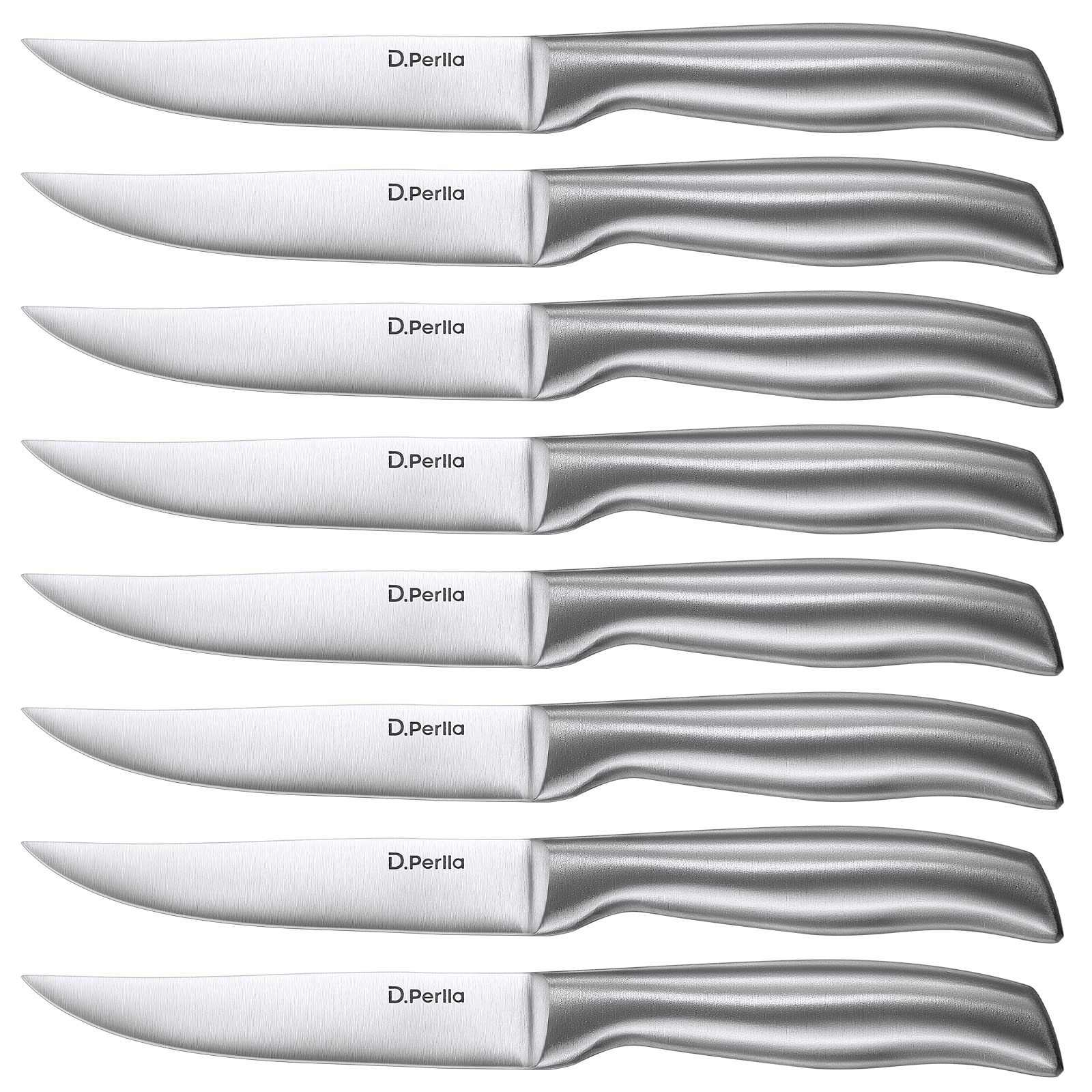 D.Perlla steak knives collection—eight-piece set for precise home dining.