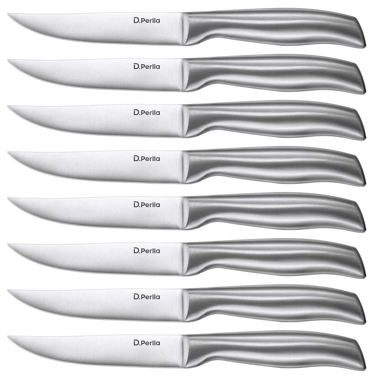 D.Perlla steak knives collection—eight-piece set for precise home dining.