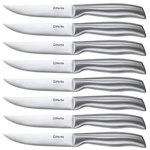 D.Perlla steak knives collection—eight-piece set for precise home dining.