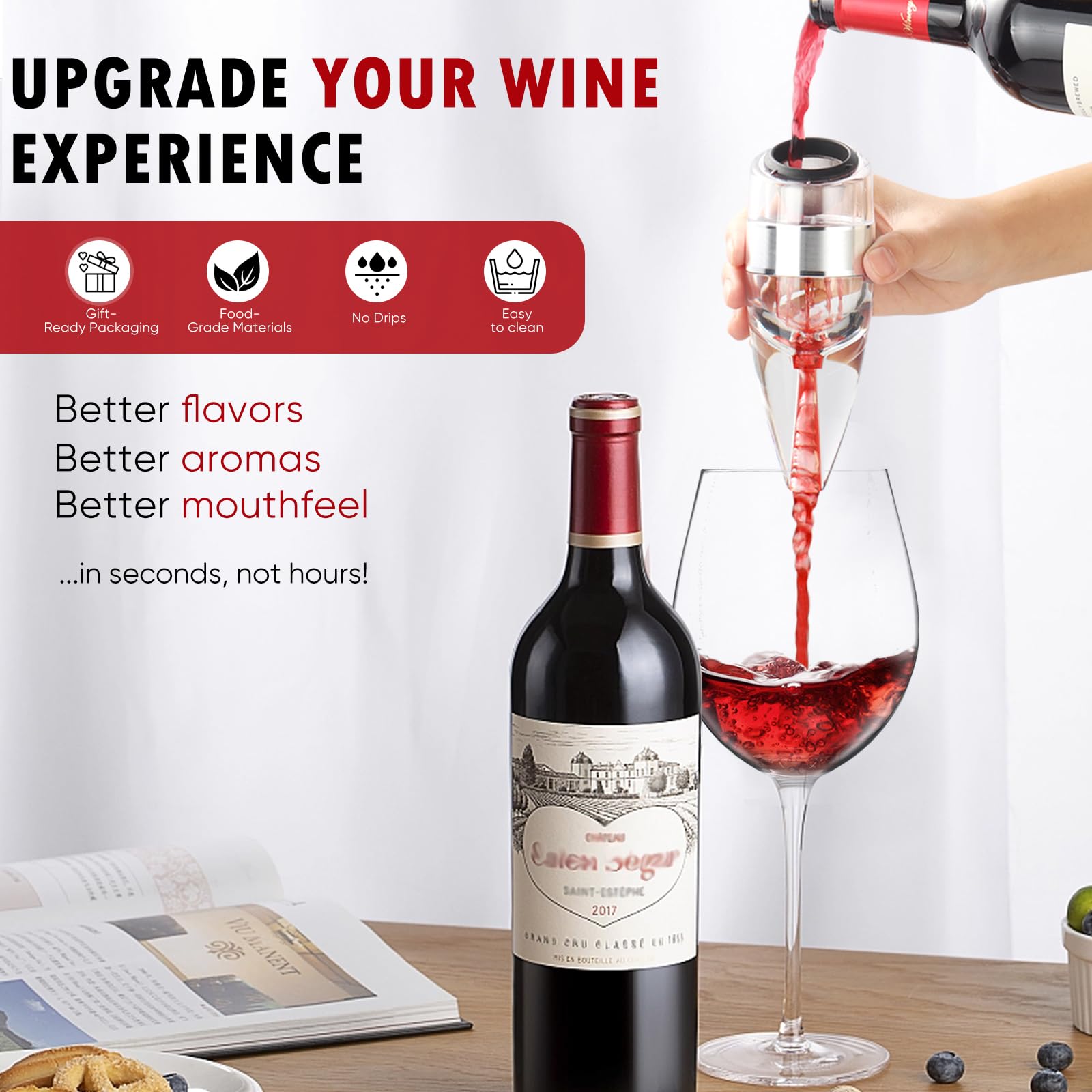 D&Slifei unique aeration device shown with bottle softens tannins.