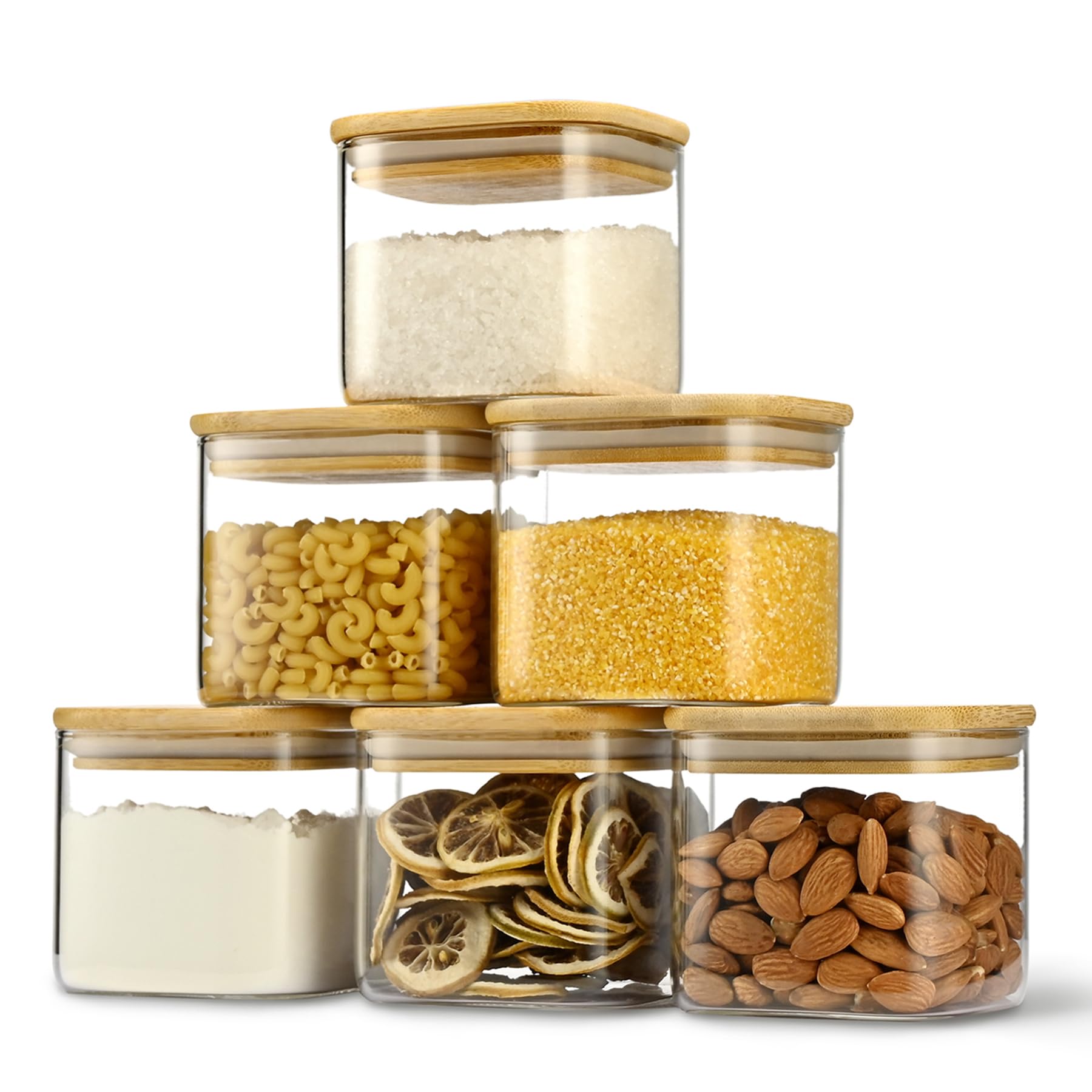 D2scrma 22oz square spice container with bamboo lid keeps spices fresh and visible.