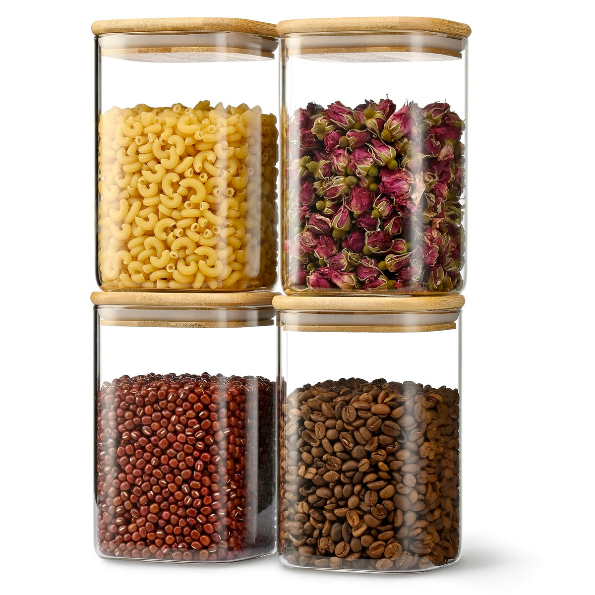 D2scrma 37oz airtight glass canister with bamboo lid and wide mouth for easy scooping
