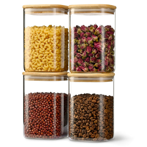 D2scrma 37oz airtight glass canister with bamboo lid and wide mouth for easy scooping