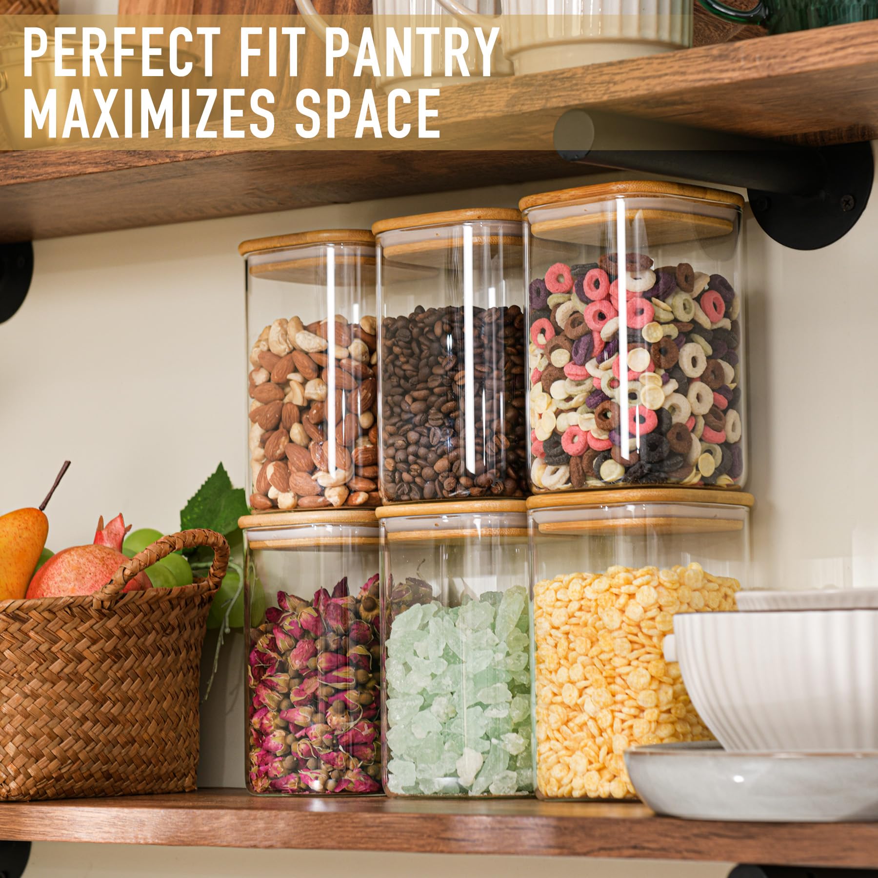 Set of four jars with black labels keeps kitchen organized