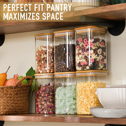 Set of four jars with black labels keeps kitchen organized