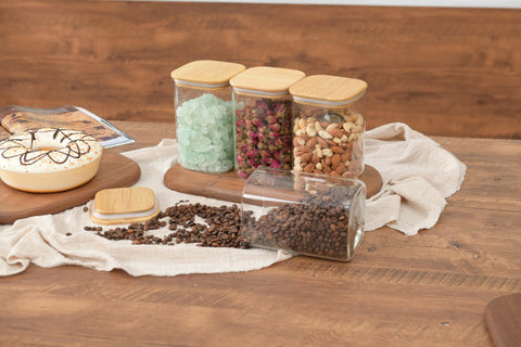 Elegant kitchen canisters suitable for tea, nuts, biscuits with bamboo lids