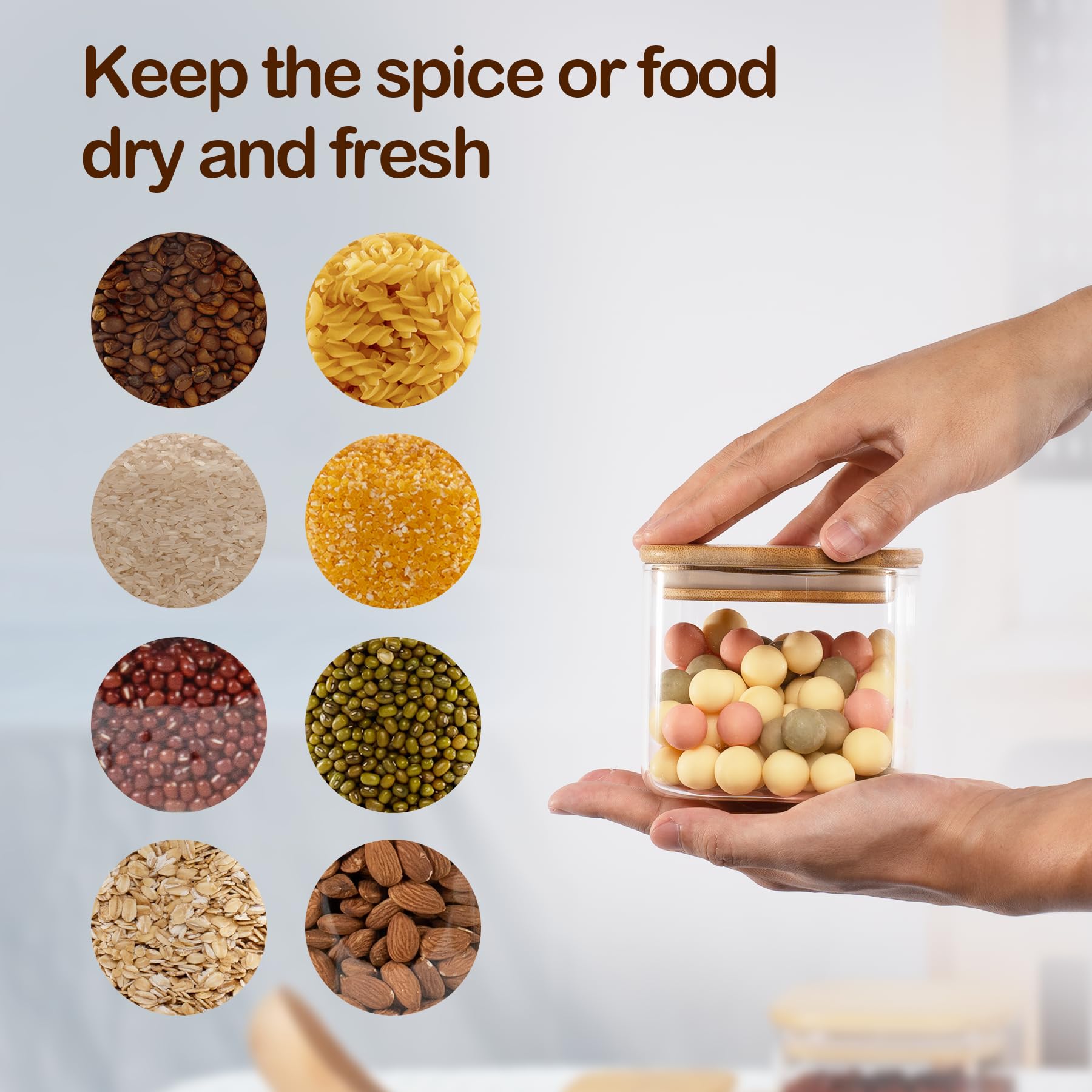 D2scrma airtight bamboo lid seals for lasting freshness.