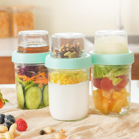 D2scrma on-the-go breakfast solution with compact, reusable glass compartments