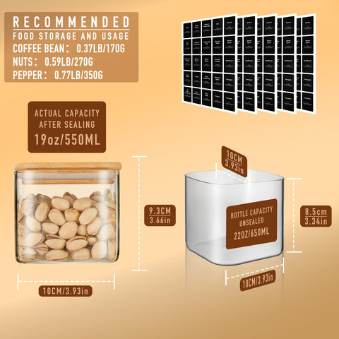 D2scrma transparent square glass jar shows contents at a glance.