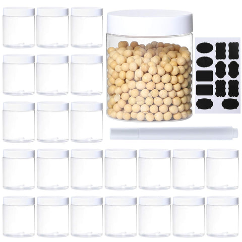Dabacc 24-pack 8oz clear storage jars with wide mouths for easy filling.