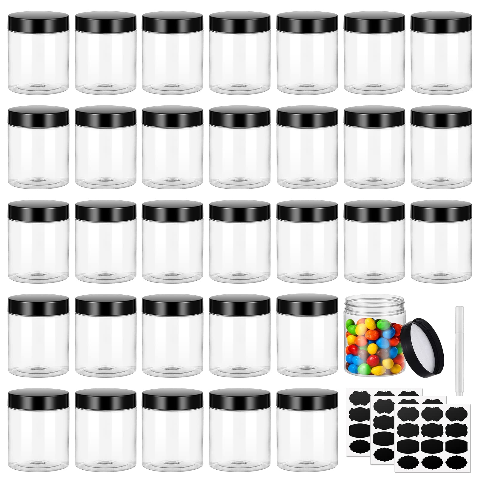 Dabacc 8oz clear plastic jar with lid for secure storage and easy access.