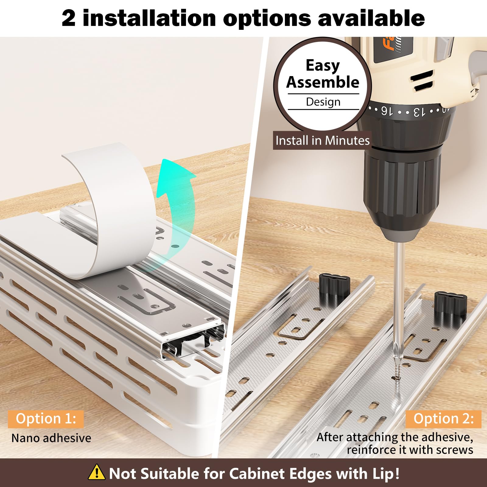DABIGE 2-tier spice rack detail showing jar capacity and guardrails