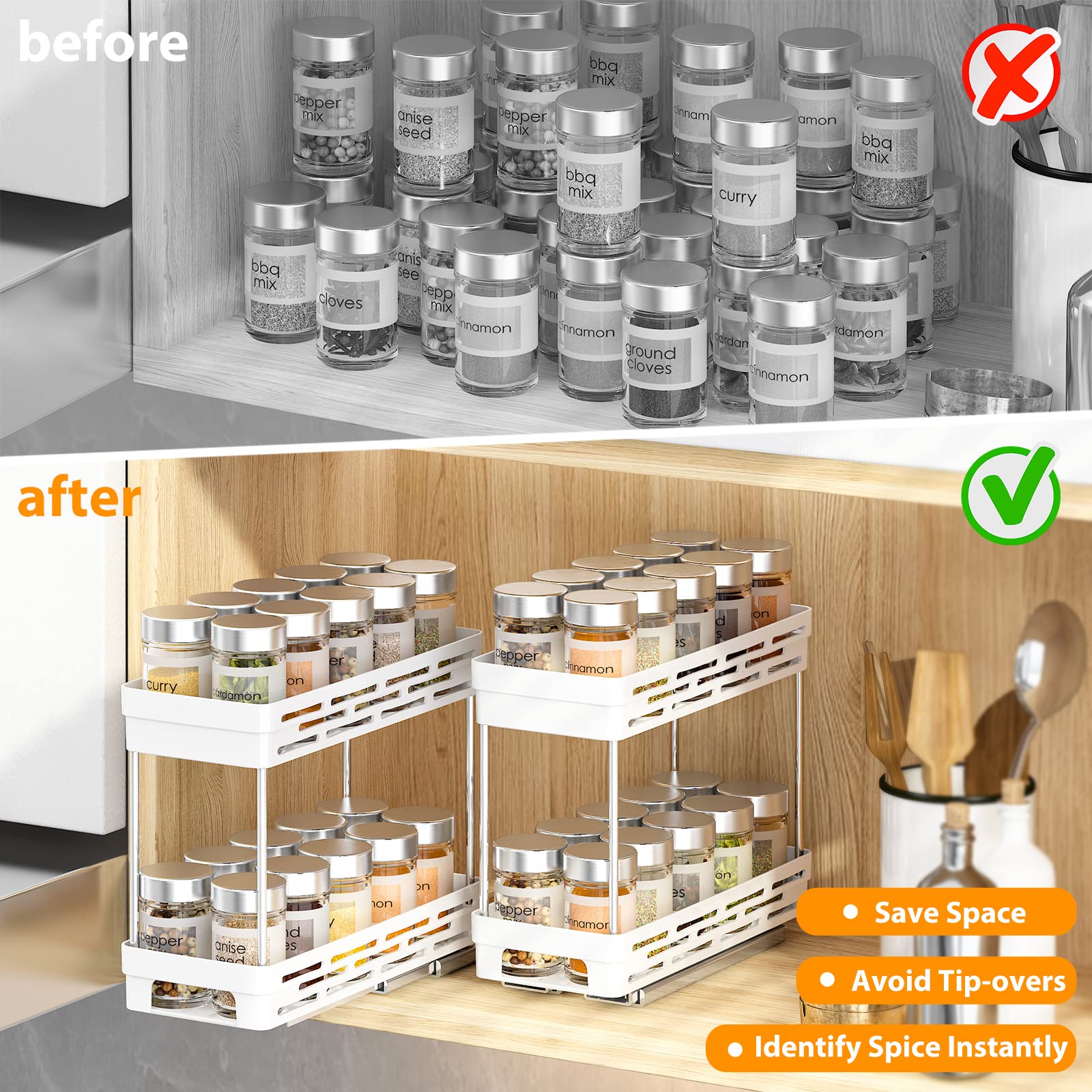 DABIGE guardrails prevent spills while pulling out the spice rack