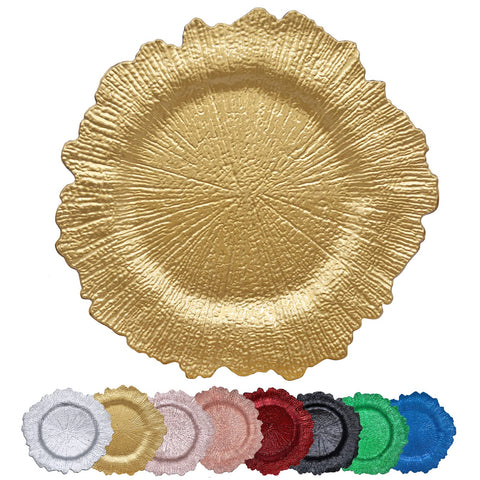 DaCakeWS Gold Reef charger plate 13inch with coral reef design for elegant table setting