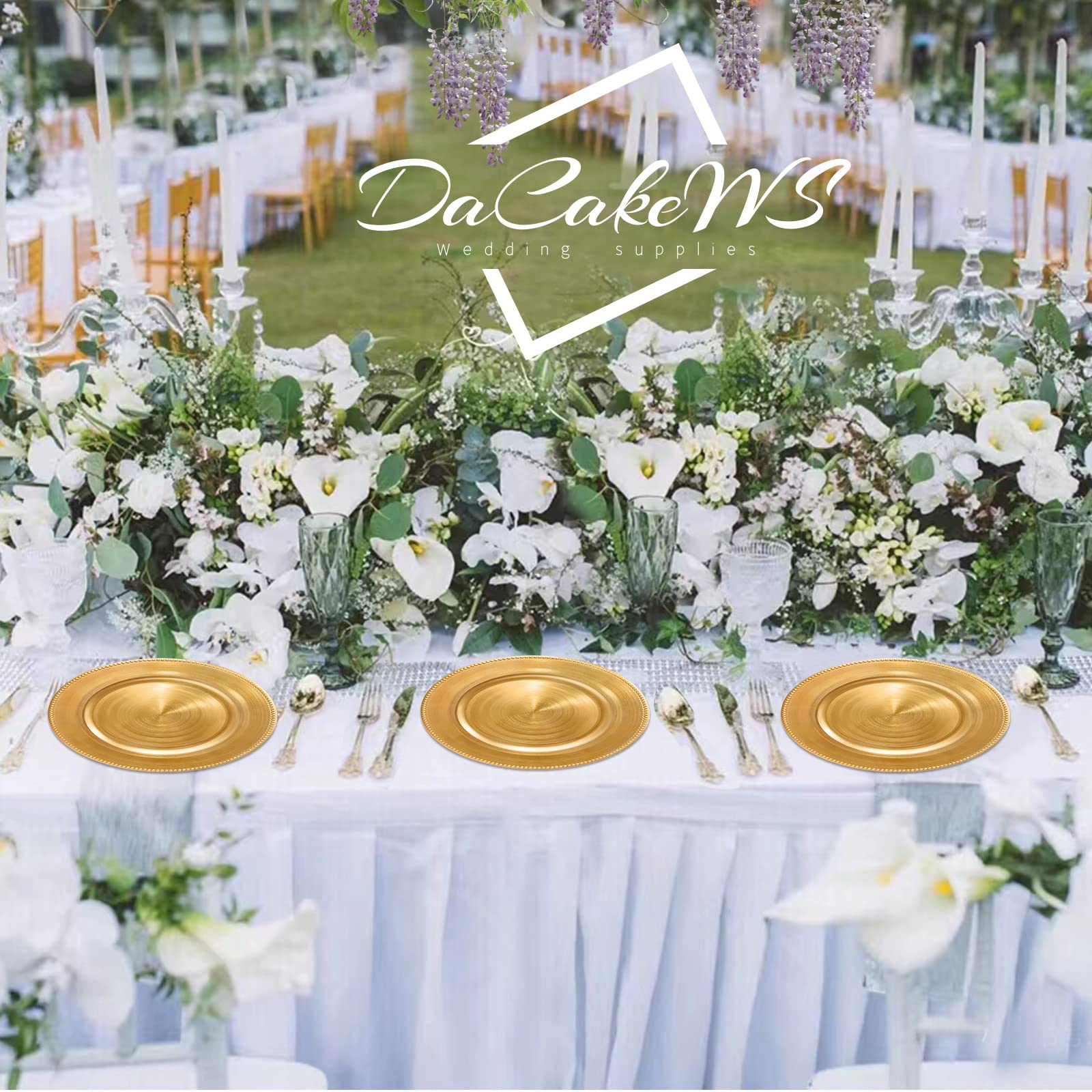 DaCakeWS gold coral reef charger plate adds charm under dinner settings and prevents spills