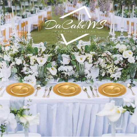 DaCakeWS gold coral reef charger plate adds charm under dinner settings and prevents spills
