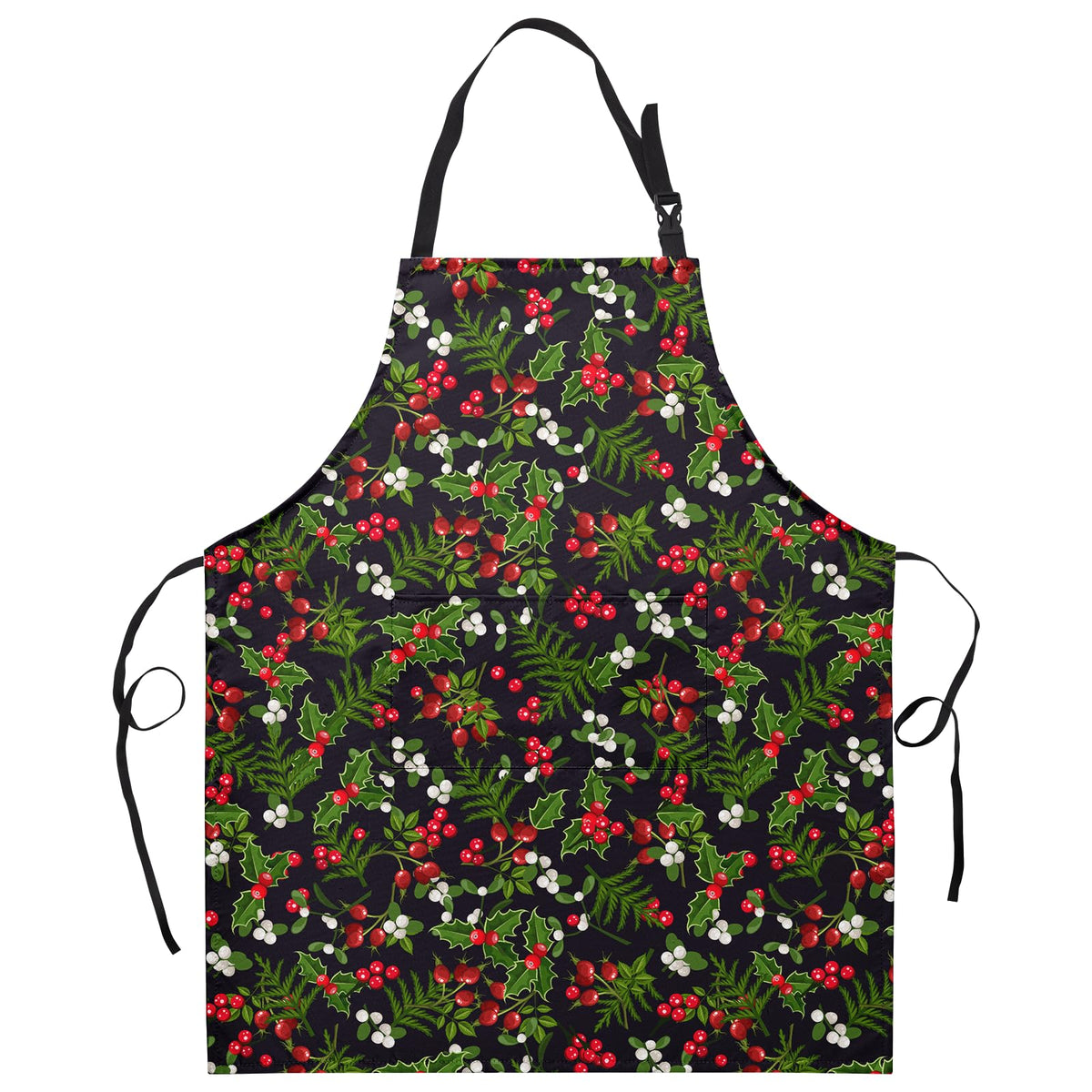 Dacawin Christmas apron with holly berry pattern for festive kitchen style and mess protection.