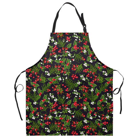 Dacawin Christmas apron with holly berry pattern for festive kitchen style and mess protection.