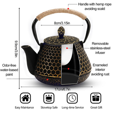 Dachenus honeycomb cast iron tea pot ideal for camping or cozy tea moments
