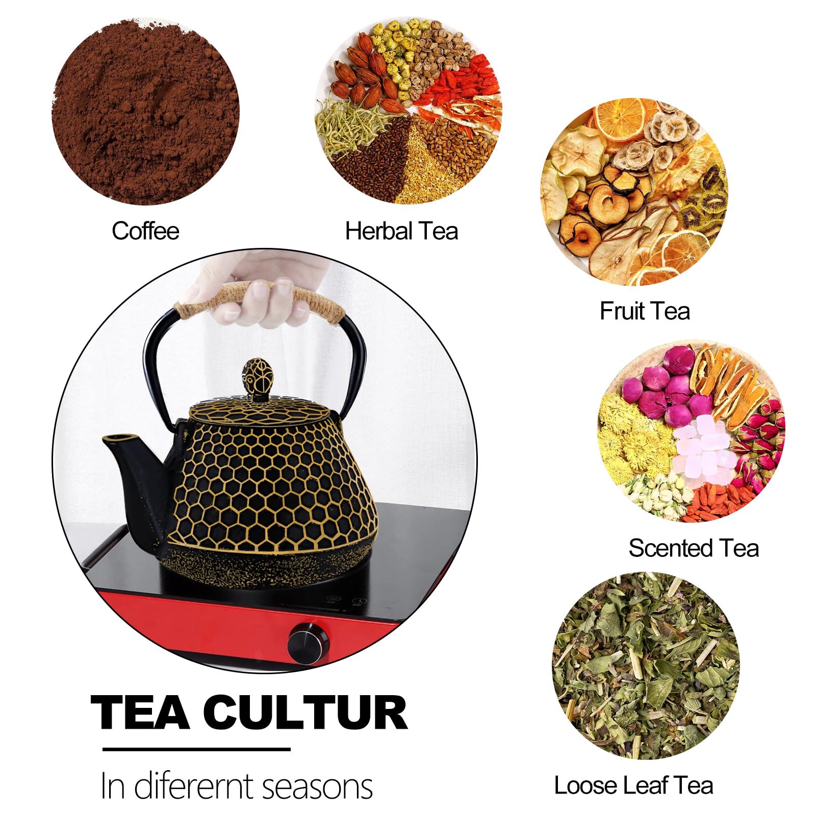 Dachenus tea kettle with gold enamel interior for rust resistance and easy cleaning