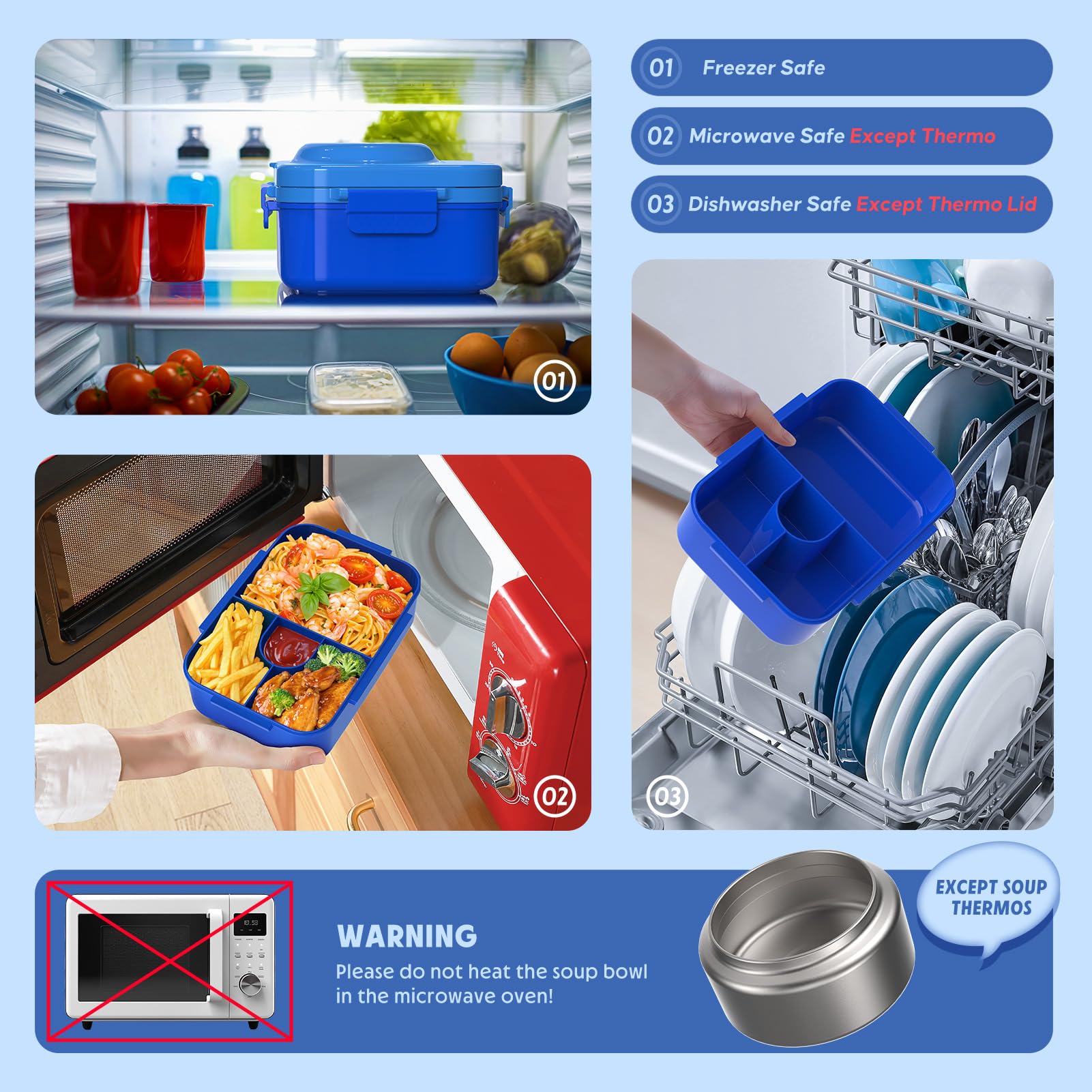 Blue DaCool lunch box designed for school, dining out, and picnics