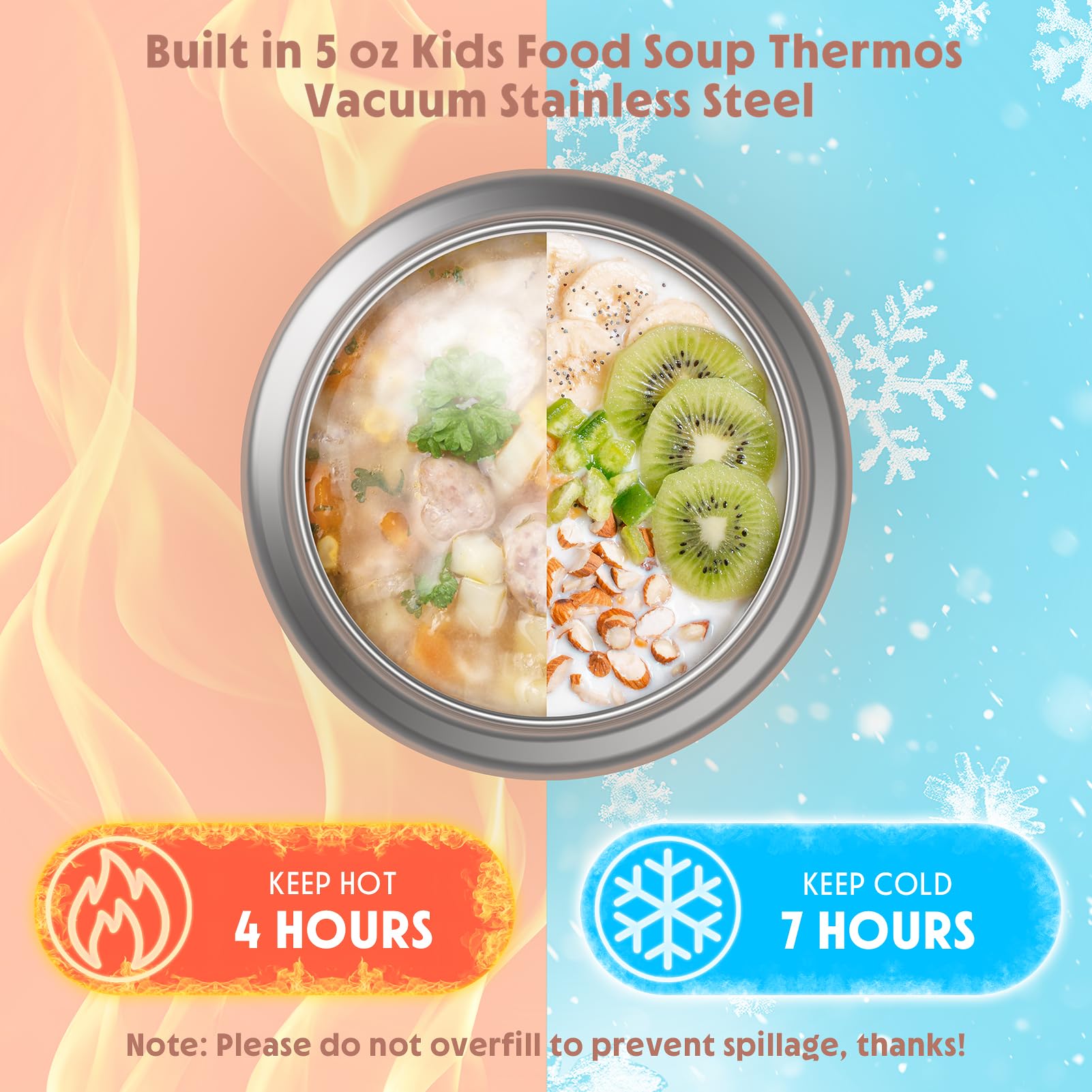 DaCool built-in 5oz thermo keeps hot or cold food at the right temp