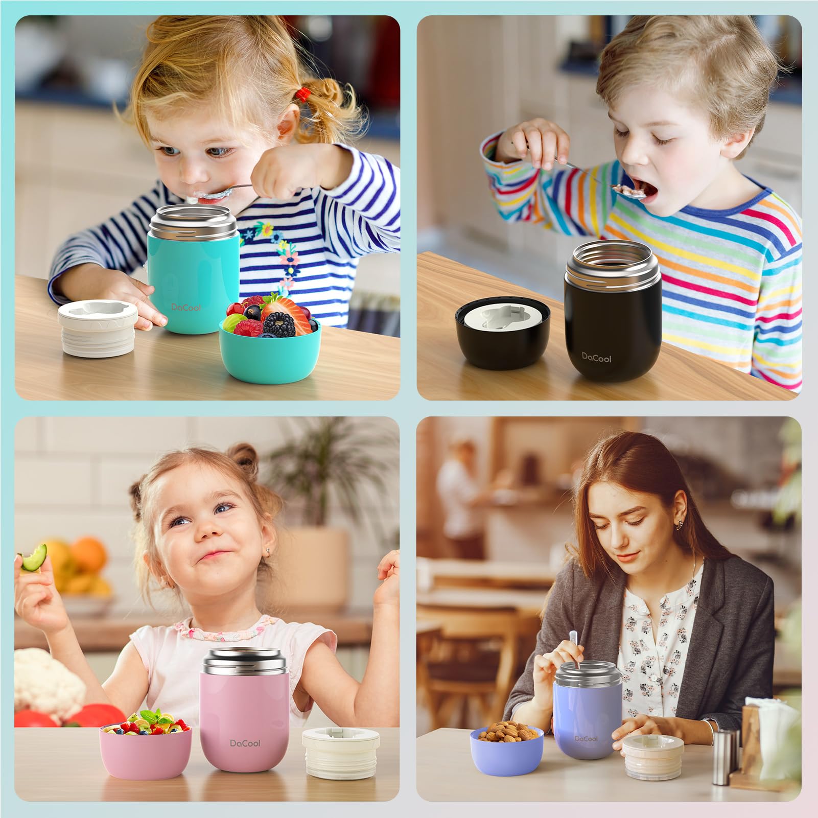 DaCool cyan-blue insulated jar fits school bags and stabilizes temperature.