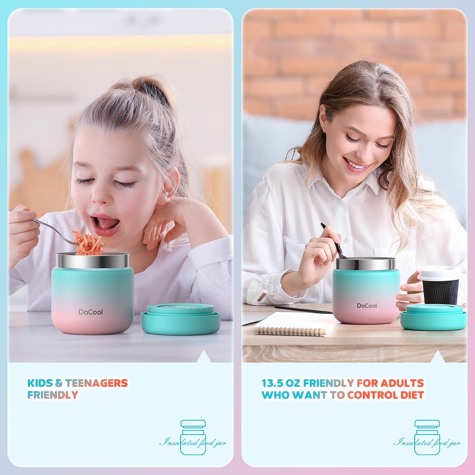 DaCool Kids Thermo in-use at school lunch keeps food warm.