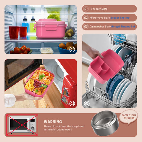 DaCool rose-pink lunch box fits school, dining out, or family picnics