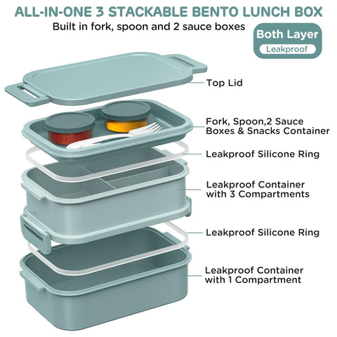 DaCool lunchbox with built-in sauce containers prevents spills during transport.