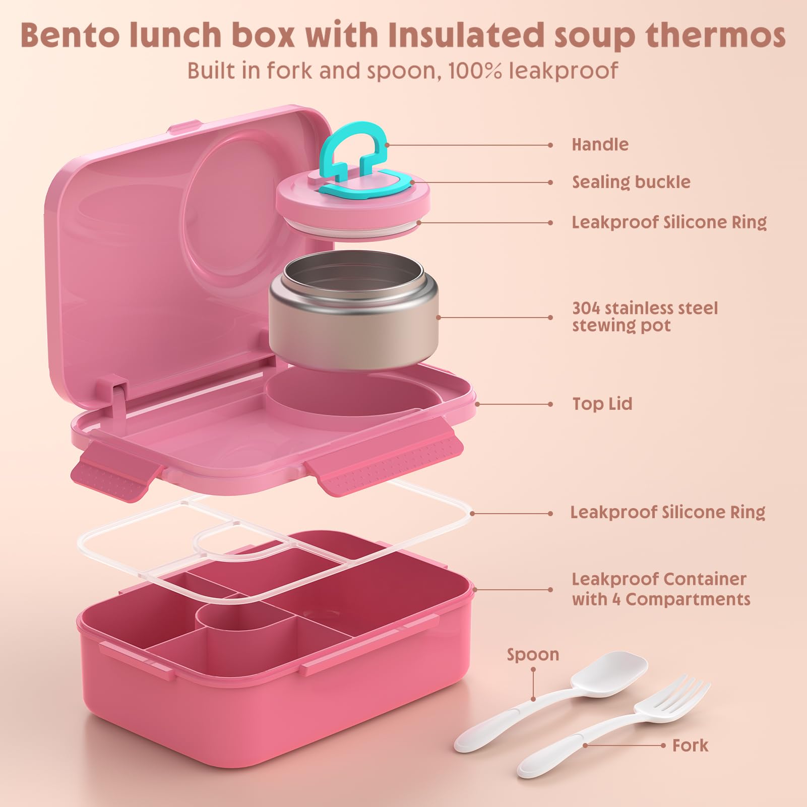 DaCool rose-pink lunch box open shows easy-access design for kids