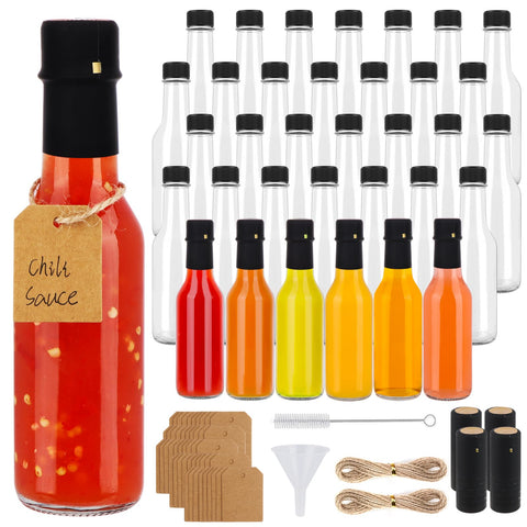 DADILL 5 oz glass hot sauce bottles in a pack, ready for home bottling.