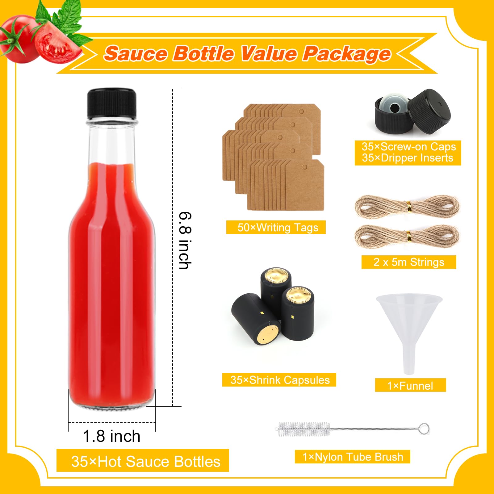 DADILL glass bottle with black cap and reducer for mess-free dispensing.