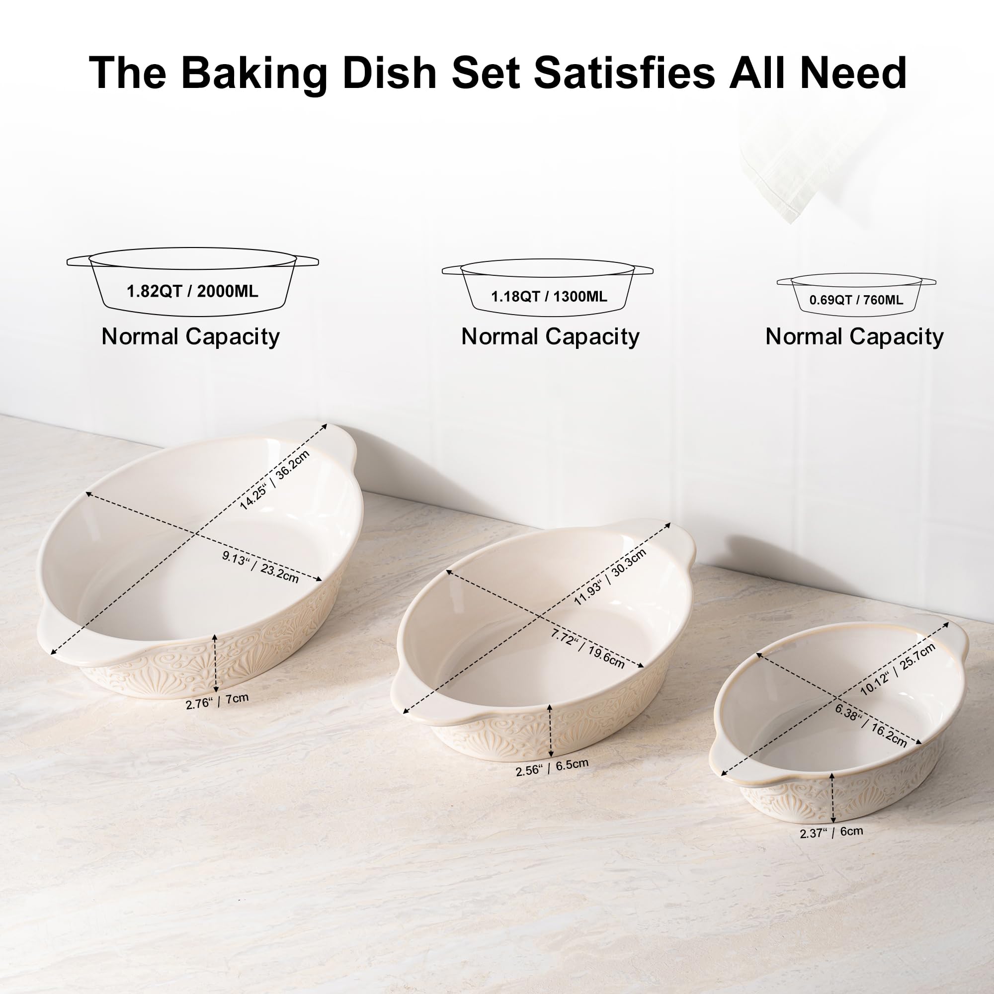 Dafuceramic oven-safe dish with built-in handles for secure transport from oven to table.